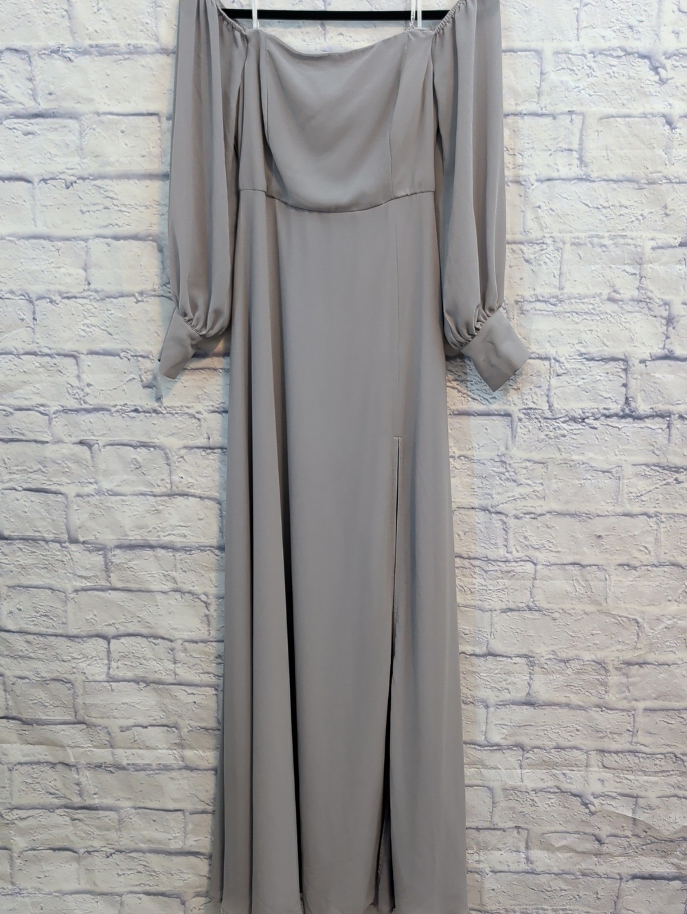 Lulus Off-Shoulder Long Sleeve Soft Grey Maxi Dress - Size Medium - Picture 3 of 6